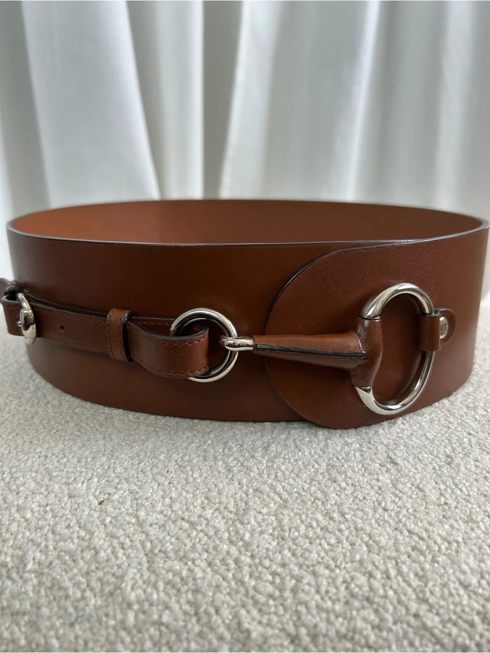 Gucci Horsebit Wide Leather Waist Belt Brown Size 85/34